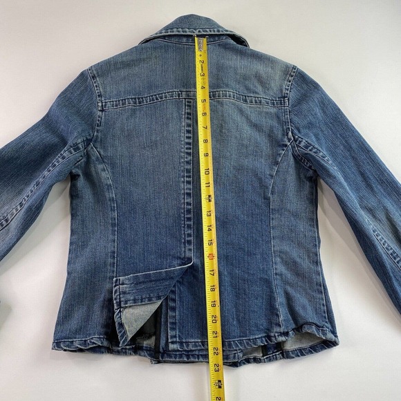 Vtg Denim Jacket Blazer Double Breasted Button Small Medium - Picture 6 of 9